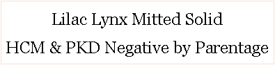 Text Box: Lilac Lynx Mitted Solid HCM & PKD Negative by Parentage